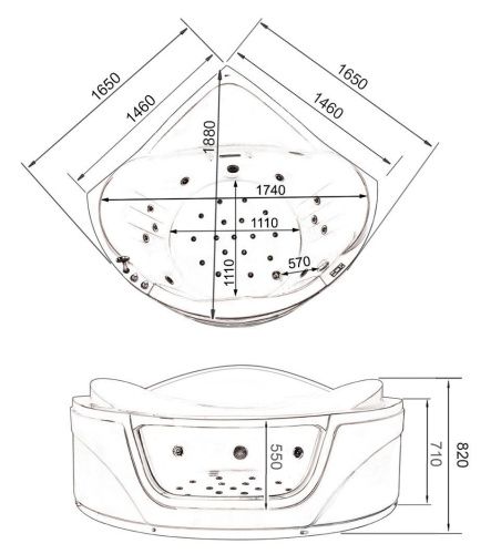 Ванна акриловая гидромассажная Gemy G9247 K 165х165 угловая четверть круга с каркасом - фото 5