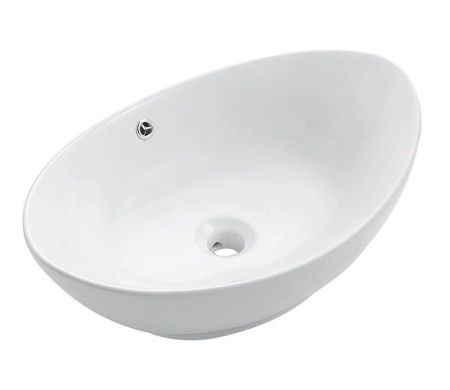 Раковина из сантехнического фаянса CeramaLux 9019 60х40 накладная цвет белый без отверстий под смеситель