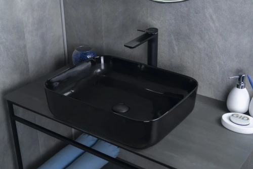 Раковина керамическая Gid Geométrico 53351 50х40 накладная цвет черный без отверстий под смеситель - фото 2