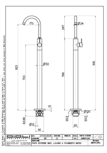 Смеситель Oioli Micro MIEP103RO/C97 напольный оружейная сталь - фото 2
