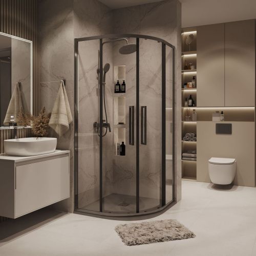 Душевой уголок Grossman Cosmo 301.K33.02.1010.42.00 100х100 стекло прозрачное профиль графит без поддона - фото 3