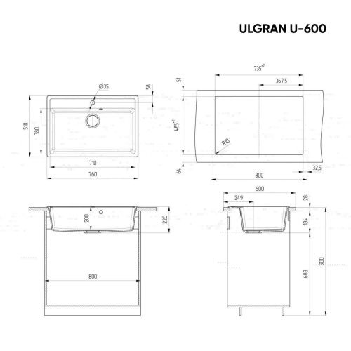 Кухонная мойка Ulgran Classic U-600-343 75х50 цвет серый - фото 2