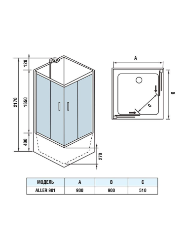 Душевая кабина WeltWasser WW500 10000003254 90х90 квадратная без крыши ориентация универсальная - фото 2