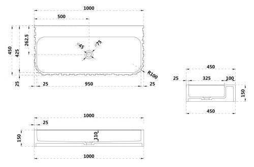 Раковина из искусственного камня Abber STEIN AS2652-1.0 100х50 подвесная цвет белый без отверстий под смеситель - фото 4