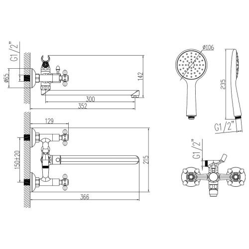Смеситель для ванны LeMark Vista LM7651C настенный хром - фото 2