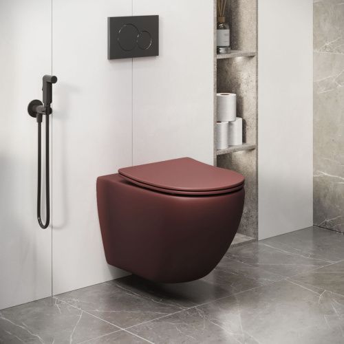 Унитаз подвесной Grossman Color GR-4411VIMS бордовый с сиденьем безободковый каскадный смыв - фото 5