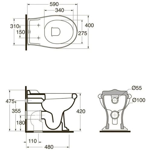Чаша унитаза приставная Azzurra Jubilaeum JUVCTP000000BI/(JUB110/P bi) цвет белый без сиденья душевой смыв - фото 2