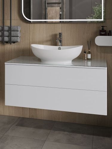 Тумба с раковиной Orange Otto Ot-100TuGLASS+G56 100х50 подвесная цвет белый - фото 2