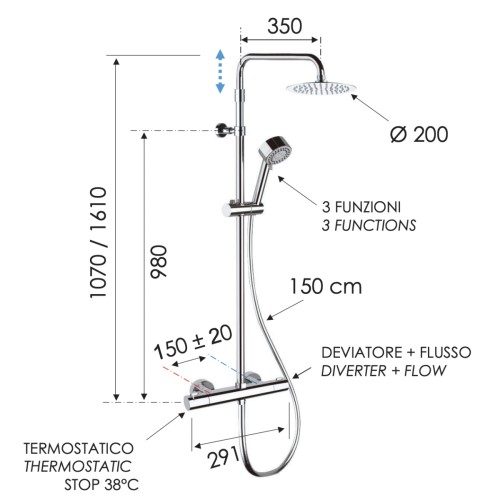Душевая стойка Remer Elegance EQ32AUFM20 настенная цвет хром с термостатом - фото 2