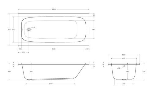 Ванна акриловая Cezares ECO ECO-180-80-41-W37 180х80 пристенная прямоугольная без каркаса - фото 3