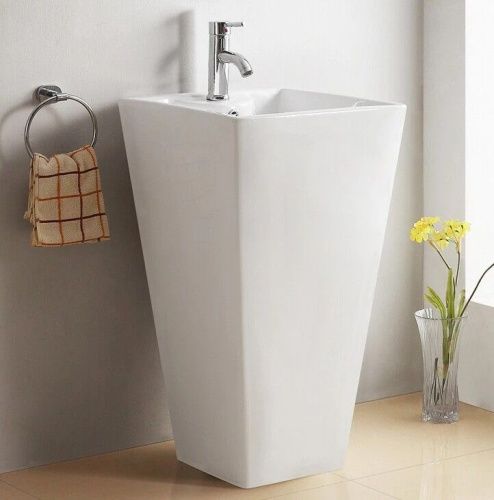 Раковина из сантехнического фаянса CeramaLux NB145 50х50 напольная цвет белый 1 отверстие под смеситель - фото 3