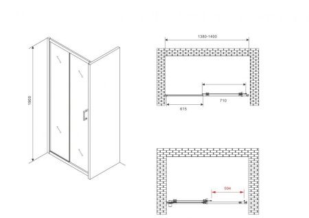 Душевая дверь Abber Schwarzer Diamant AG301405 140х190 стекло прозрачное профиль хром