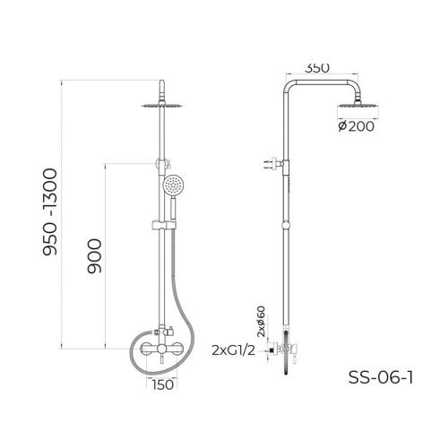 Душевая стойка Knotlor SS-06/1 настенная цвет нержавеющая сталь - фото 3