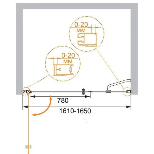 Душевая дверь Cezares ELENA ELENA-W-B-11-80+90-C-Cr 165х195 стекло прозрачное профиль хром - фото 4