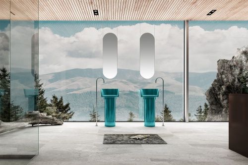 Раковина из полиэфирной смолы Abber KRISTALL AT2702Aquamarin-H 50х50 напольная цвет зеленый без отверстий под смеситель - фото 2