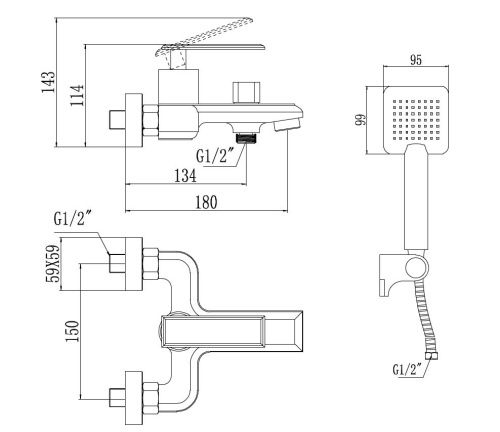Смеситель для ванны и душа Savol S-600103T настенный хром - фото 2