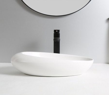 Раковина из сантехнического фаянса CeramaLux 78255 60х40 накладная цвет белый без отверстий под смеситель