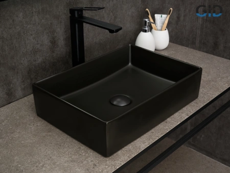 Раковина керамическая Gid Geométrico 53360 50х30 накладная цвет черный без отверстий под смеситель