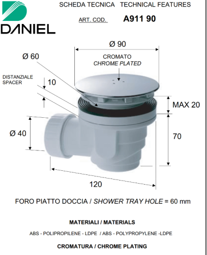 Сифон для душевого поддона Daniel SHOWERS A911 90cr хром - фото 2