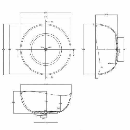 Ванна из полиэфирной смолы Abber Kristall AT9705Opal 150х150 отдельностоящая круглая - фото 5
