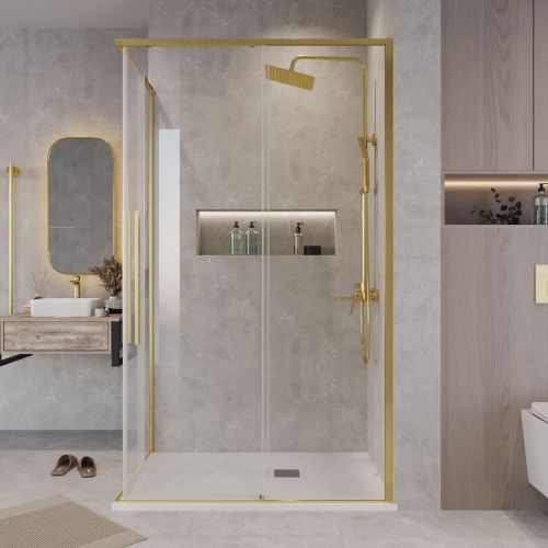 Душевой уголок Grossman Galaxy 300.K33.01.1110.32.00 110х100 стекло прозрачное профиль золото без поддона - фото 5