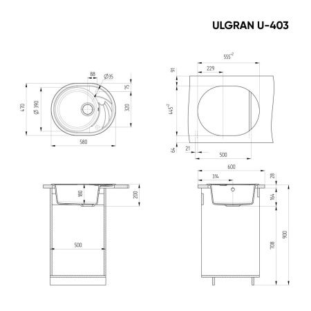 Кухонная мойка Ulgran Classic U-403-302 60х45 цвет бежевый