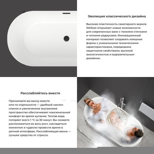 Ванна акриловая Wellsee FR.Euphoria 2.0 235501000 170х75 отдельностоящая овальная без ножек - фото 5