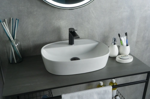 Раковина керамическая Gid Lago 51166 50х40 накладная цвет белый 1 отверстие под смеситель - фото 4