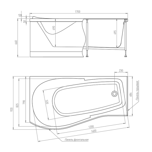 Ванна акриловая гидромассажная Timo VINO VINO1792L-KTVINO17-SPV1505-T-CM-T-BM-T-CT-FPVINO17L 170х90 пристенная асимметричная с каркасом - фото 2