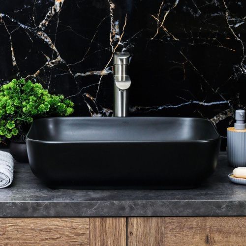 Раковина из сантехнического фарфора Melana 320353MB-805 50х40 накладная цвет черный без отверстий под смеситель - фото 4