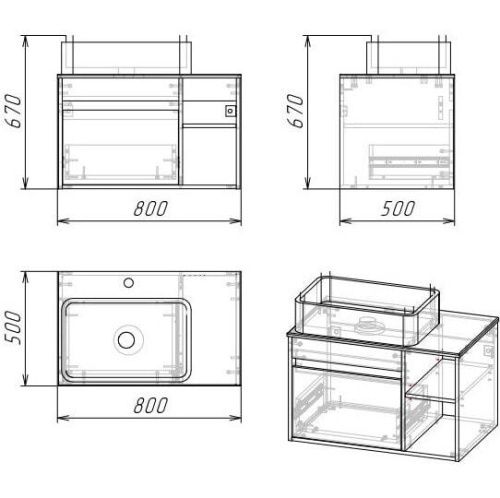Тумба под раковину Grossman Фалькон 108005 80х50 подвесная цвет серый - фото 4