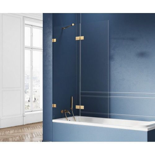 Душевая шторка на ванну New Trendy AVEXA GOLD BRUSHED EXK-2018 140х150 стекло прозрачное профиль золото ориентация левая - фото 2