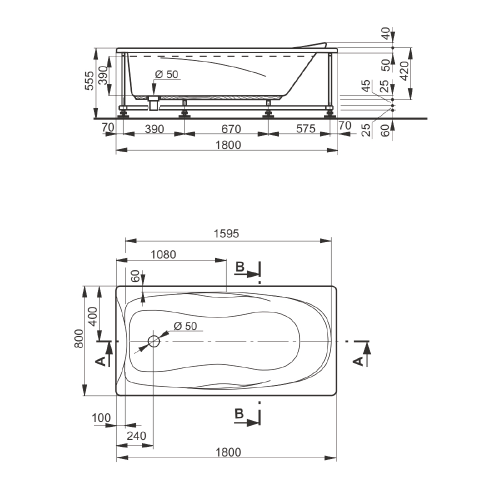 Ванна акриловая Veedi Una 13118080 180х80 пристенная прямоугольная без каркаса - фото 2