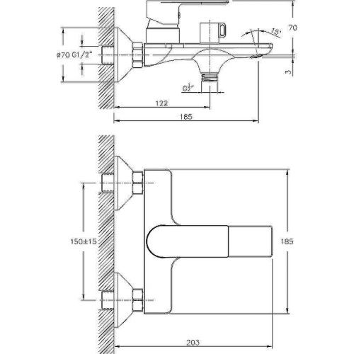 Смеситель для ванны и душа Haiba HB505-8 HB60505-8 настенный белый/хром - фото 2