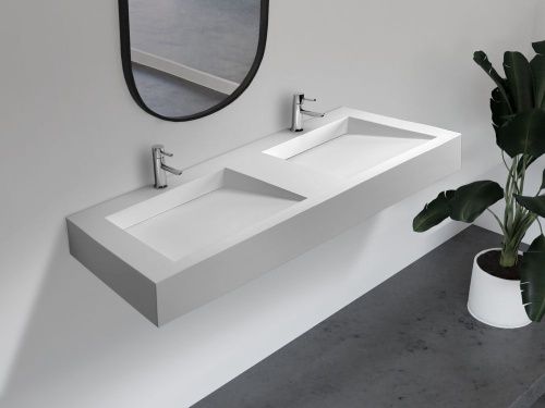 Раковина из искусственного камня Abber STEIN AS2643-1.2 120х50 подвесная цвет белый без отверстий под смеситель - фото 2