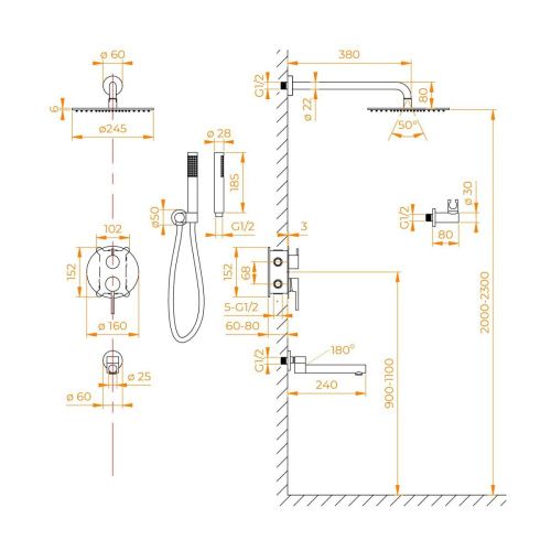 Душевая система RGW Shower Panels 51140855-06 встраиваемая в стену цвет золото - фото 5