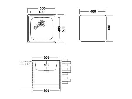 Кухонная мойка Ukinox Гранд GRP500.500 -GT8K -C 50х50 цвет хром поверхность полированная