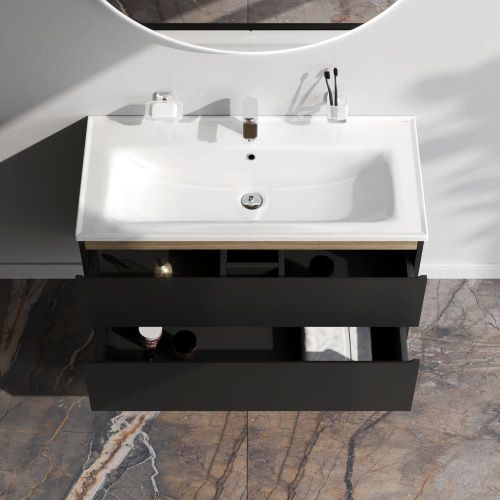 Тумба под раковину Am.Pm X-Joy M85AFHX1002BM 100х40 подвесная цвет черный - фото 3