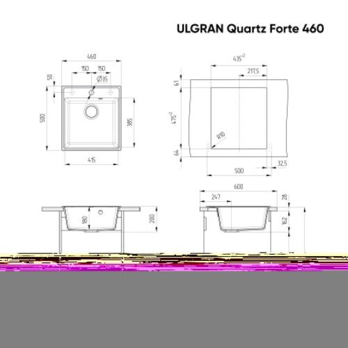 Кухонная мойка Ulgran Quartz Forte 460-03 45х50 цвет бежевый поверхность матовая - фото 2