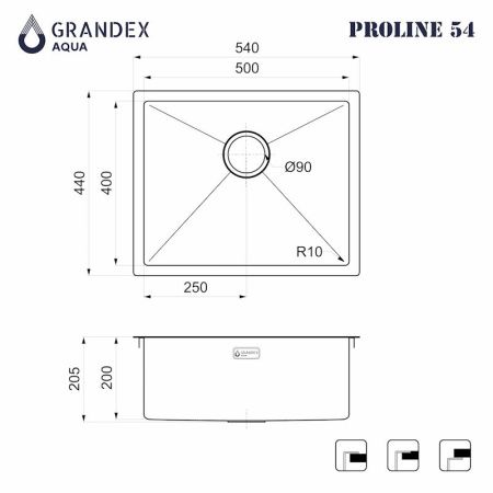 Кухонная мойка Grandex Aqua 504174 55х45 цвет серый поверхность матовая