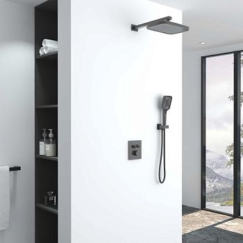 Душевая система Vincea VSFW-321MT1GM встраиваемая в стену цвет вороненая сталь с термостатом