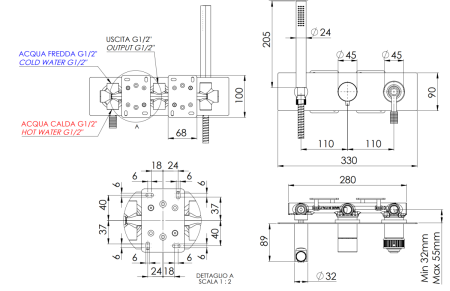 Смеситель для душа Remer Atelier AL97D2XV встраиваемый в стену сталь