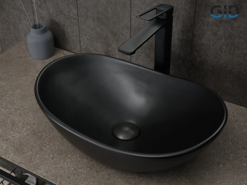 Раковина керамическая Gid Lago 53352 50х30 накладная цвет черный без отверстий под смеситель - фото 3
