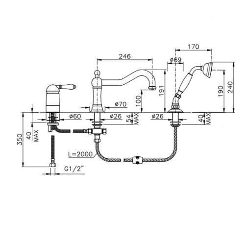 Смеситель Nicolazzi Petit Mont Blanc 3449BZ76 на борт ванны хром - фото 2