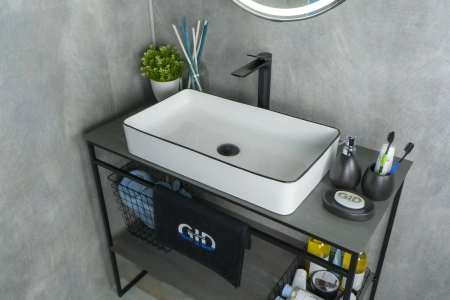 Раковина керамическая Gid Geométrico 52225 60х30 накладная цвет белый/черный без отверстий под смеситель