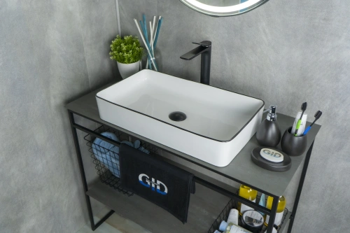 Раковина керамическая Gid Geométrico 52225 60х30 накладная цвет белый/черный без отверстий под смеситель - фото 2