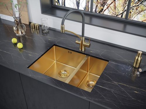 Кухонная мойка Paulmark GERBERG 59/2S UNI PM225944-BGL 35х40 цвет золото поверхность брашированная - фото 3