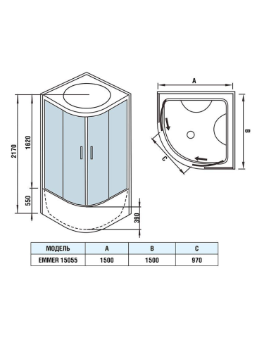 Душевой бокс WeltWasser WW500 10000004658 150х150 стекло прозрачное профиль хром - фото 2