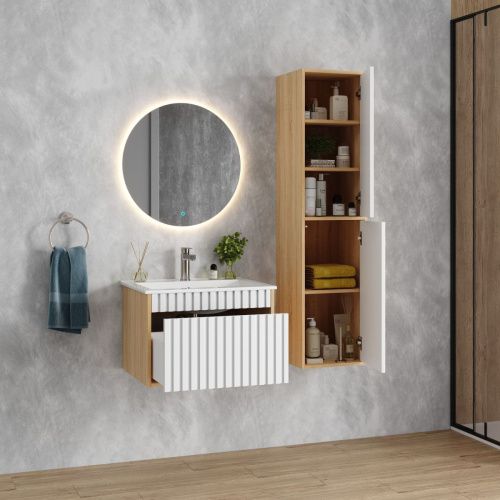 Шкаф-пенал Onika Дайлер 403568 40х140 подвесной цвет белый/коричневый - фото 5