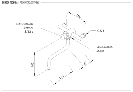 Смеситель для раковины Remer Tempor TE41M настенный хром